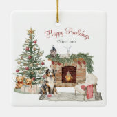 Ornement En Céramique Happy Pawlidays Chien Design - Australian Shepherd (Dos)