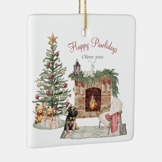 Ornement En Céramique Happy Pawlidays Chien Design - Briard (Droite)