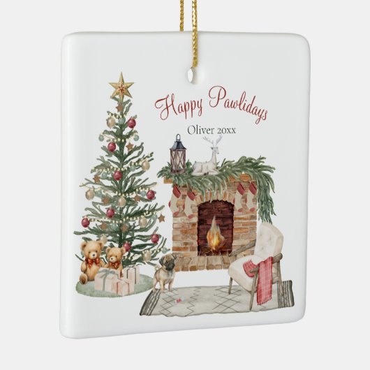 Ornement En Céramique Happy Pawlidays Chien Design - Carlin (Droite)