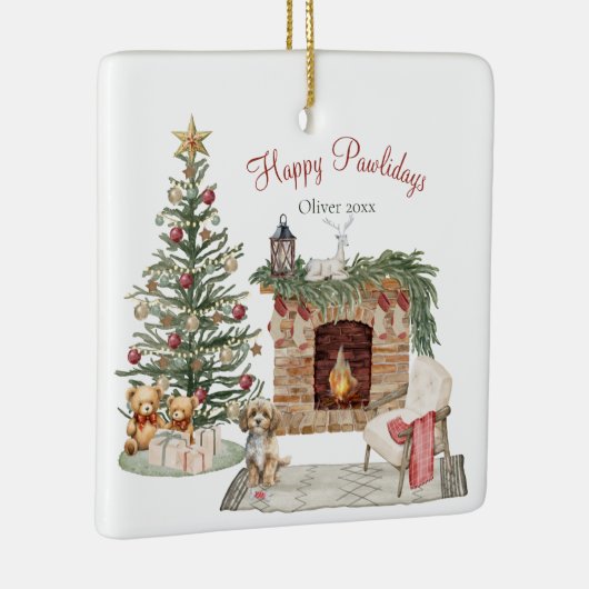 Ornement En Céramique Happy Pawlidays Chien Design - Cavapoo (Droite)