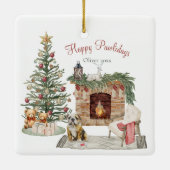 Ornement En Céramique Happy Pawlidays Chien Design - Français Bulldog (Dos)