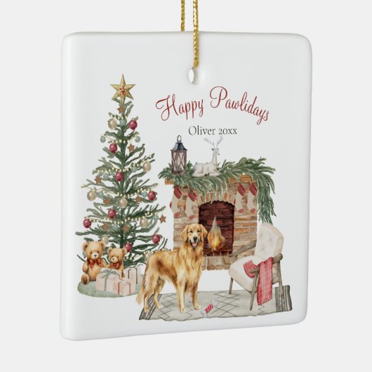 Ornement En Céramique Happy Pawlidays Chien Design - Golden Retriever (Droite)