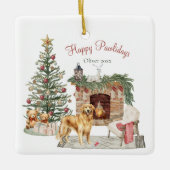 Ornement En Céramique Happy Pawlidays Chien Design - Golden Retriever (Devant)