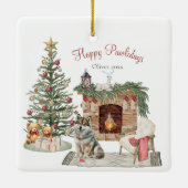 Ornement En Céramique Happy Pawlidays Chien Design - Husky (Dos)