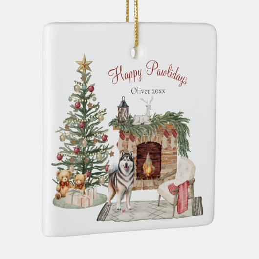 Ornement En Céramique Happy Pawlidays Chien Design - Malamute d'Alaska (Droite)