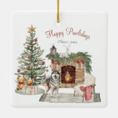 Ornement En Céramique Happy Pawlidays Chien Design - Malamute d'Alaska (Dos)