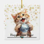 Ornement En Céramique Happy Tabby Kitten with Christmas Tree Bulb (Dos)