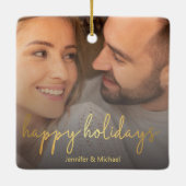 Ornement En Céramique happy vacances or script couple photo (Dos)