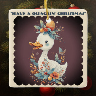 Ornement En Céramique Have a Quackin' Christmas Duck Whimsical Naughty