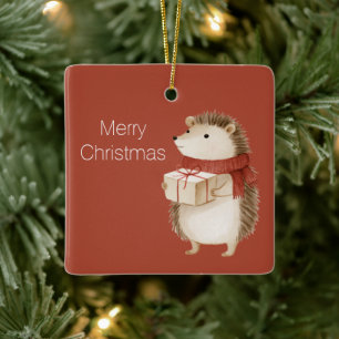 Ornement En Céramique Hérisson rouge avec cadeau de Noël