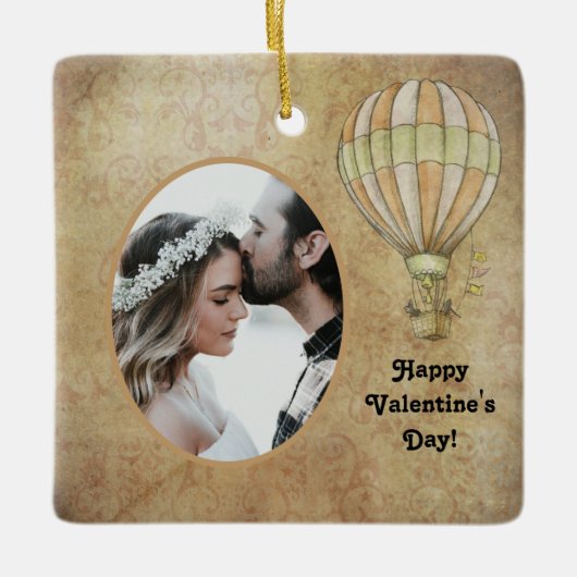 Ornement En Céramique Heureuse Sainte-Valentin Hot Air Balloon Steampunk (Devant)