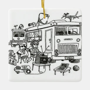 ORNEMENT EN CÉRAMIQUE **HEUREUX CAMPER*** ORNAMENT DE NOËL