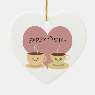 Ornement En Céramique Heureux Cupple ! Café mignon
