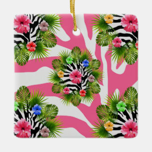 Ornement En Céramique Hibiscus tropical et rayures exotiques de zèbre ro