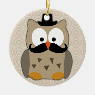 Ornement En Céramique Hibou avec la moustache et le casquette