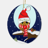 Ornement En Céramique Hibou avec le casquette de Père Noël et le texte (Gauche)