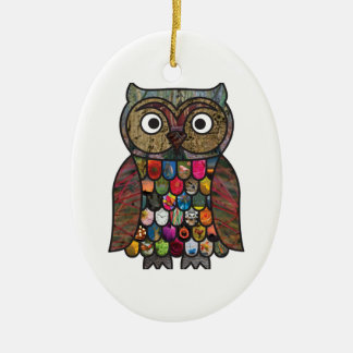 Ornement En Céramique Hibou de patchwork