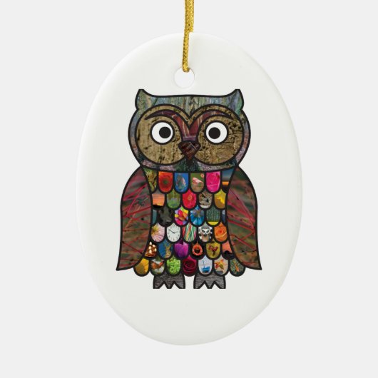 Ornement En Céramique Hibou de patchwork (Devant)