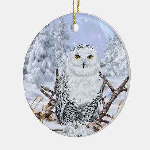 Ornement En Céramique Hibou des neiges dans la neige