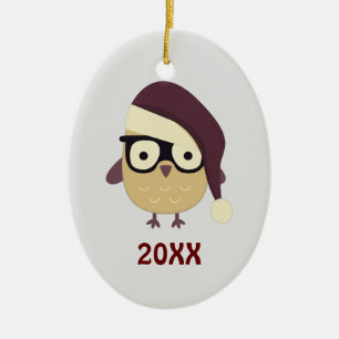 Ornement En Céramique Hipster Père Noël Owl
