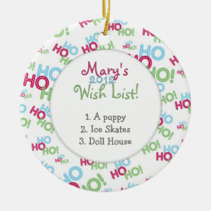 Ornement En Céramique Ho Ho Ho la liste d'objectifs de l'enfant