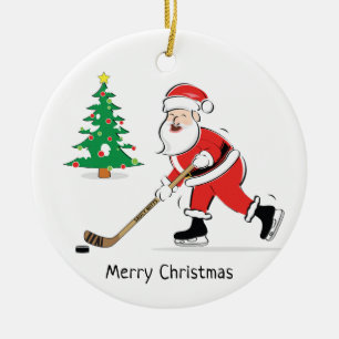 Ornement En Céramique Hockey Santa Christmas Round