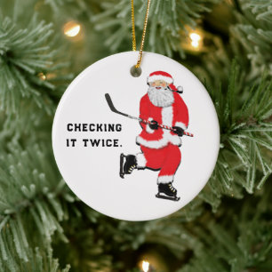 Ornement En Céramique Hockey Santa Collectible