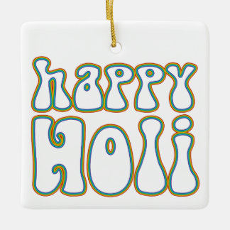 Ornement En Céramique holiES - HAPPY HOLI contour simple couleur 1