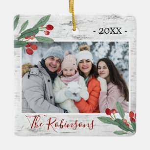 Ornement En Céramique Holly Berry Rustic Birch PHOTO White Bark