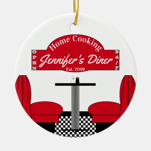 Ornement En Céramique Home Cooking Name Chef Diner Retro Square (Devant)