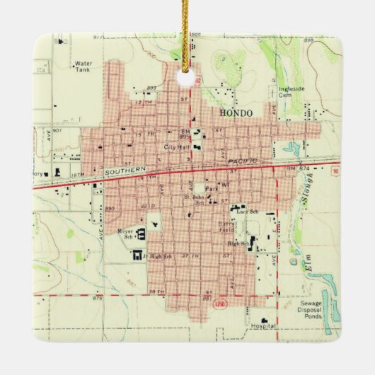 Ornement En Céramique Hondo TX Topo Map (Dos)