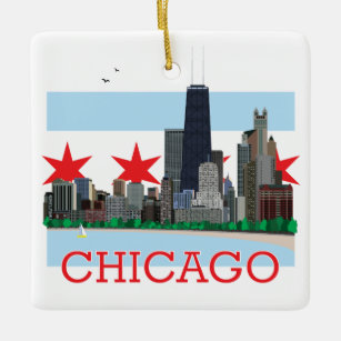 Ornement En Céramique Horizon de Chicago et drapeau de ville