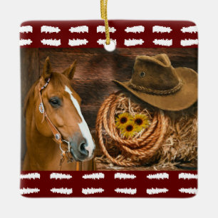 Ornement En Céramique Horse cowboy Hat Lasso Western