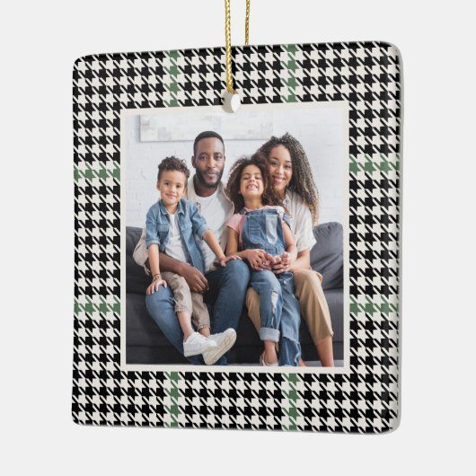 Ornement En Céramique Houndstooth classique vert une photo personnalisée (Gauche)