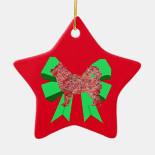 Ornement En Céramique Husky Chien Silhouette Rouge et Vert Bow Noël