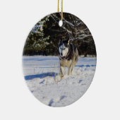 Ornement En Céramique Husky Sibérien Dans La Neige (Droite)