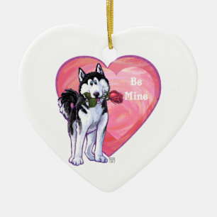 Ornement En Céramique Husky Valentine's Day