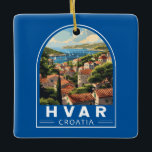 Ornement En Céramique Hvar Croatia Travel Art Vintage<br><div class="desc">Conception de déplacement vectoriel rétro Hvar. Hvar,  une île croate de la mer Adriatique,  est plus connue comme station balnéaire. La ville portuaire de Hvar présente des murs datant du XIIIe siècle.</div>