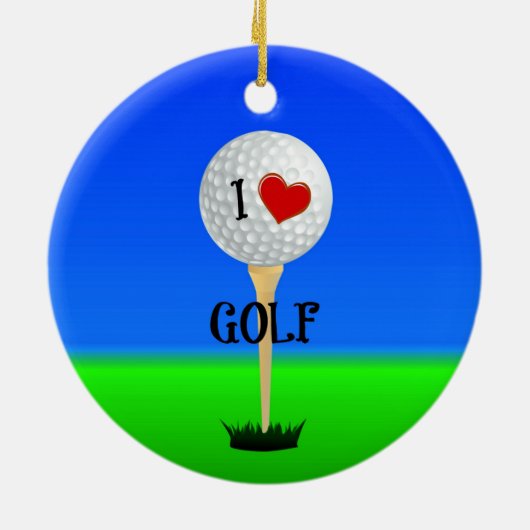 Ornement En Céramique I Love Golf, Golf Ball on Tee (Dos)