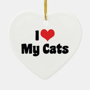 Ornement En Céramique I Love Heart My Cats - Amoureux des chats