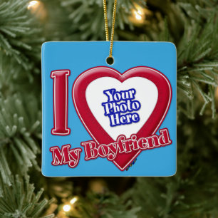 Ornement En Céramique I Love My Boyfriend Photo Red Heart Turquoise