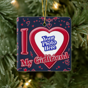 Ornement En Céramique I Love My Girlfriend Photo Coeurs rouges Marine