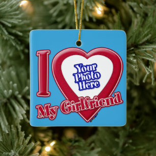 Ornement En Céramique I Love My Girlfriend Photo Red Heart Turquoise