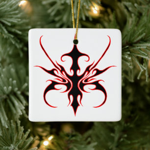 Ornement En Céramique Illustration de ligne tribale noire et rouge féroc