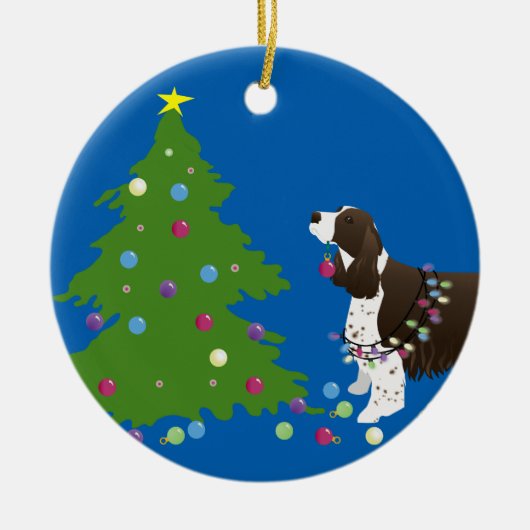 Ornement En Céramique Illustration de Noël Brown Springer Spaniel (Devant)