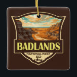 Ornement En Céramique Illustration du parc national Badlands Retro<br><div class="desc">Conception d'oeuvres vectorielles Badlands. Les paysages spectaculaires du parc s’étendent sur des formations rocheuses superposées,  des canyons escarpés et des pointes d’altitude. Le bison,  le mouton de l'Amérique et le chien des Prairies habitent ses prairies tentacules.</div>