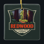 Ornement En Céramique Illustration du parc national Redwood Badge rétro<br><div class="desc">Design d'illustration vectorielle de séquoia. Le parc protège de vastes prairies,  des forêts de chênes,  des rivières sauvages et 60 miles de côtes accidentées.</div>