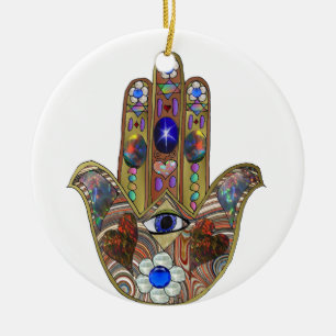 Ornement En Céramique Impression d'art opale cœurs Hamsa Judaica