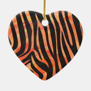 Ornement En Céramique Impression noire et orange Zebra