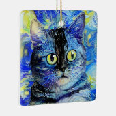 Ornement En Céramique Impressionniste Starry Night Tabby Cat Portrait (Droite)
